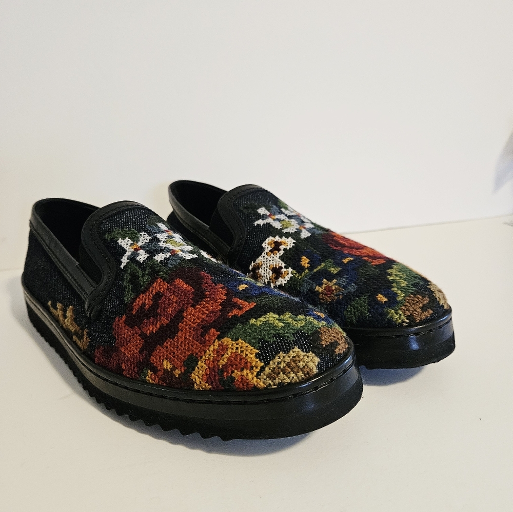 Dolce & Gabbana Wns Floral Navy Blue Denim/Leather Slip On Sz 6 Sneakers A50059 - Picture 5 of 11